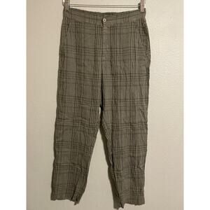 Transit Par Such Womens Pants Medium Gray Linen Plaid Tapered Leg Avant Garde